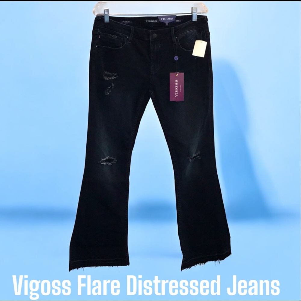 Vigoss Flare Leg Distressed Jeans Size 31β W x 33L ( 11/12 ) NWT - Picture 1 of 15
